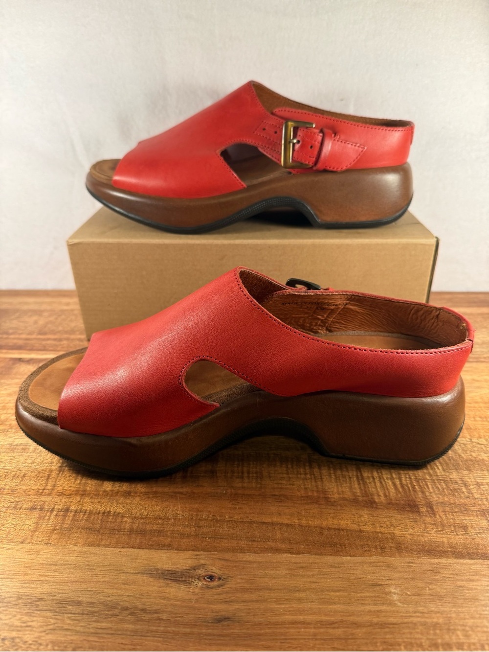 Dansko Red Leather Slide Wedges Size 39 (US 8-8.5)